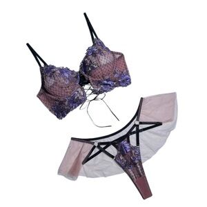 Purple Embroidered Lingerie Set L